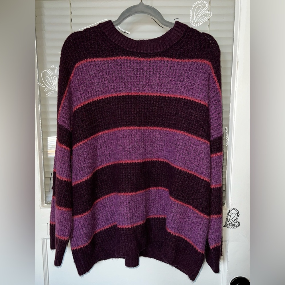 American Eagle Striped Purple Sweater